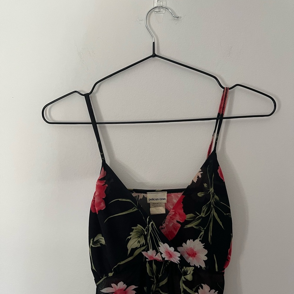 Floral Slip Tank Top in Black and Pink - Picture 2 of 5